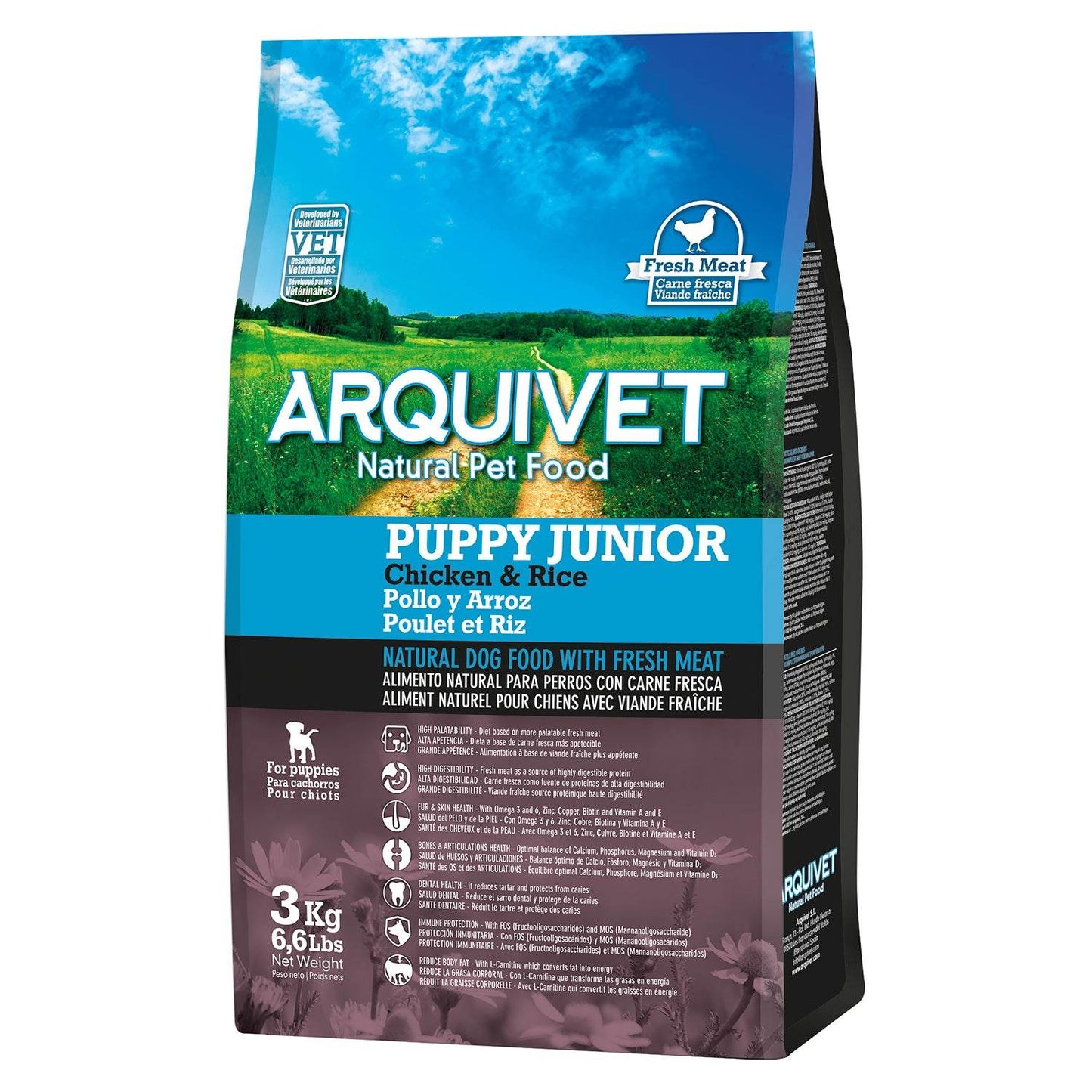 Pienso Super Premium de Pollo y Arroz para cachorros (carne fresca) - Arquivet