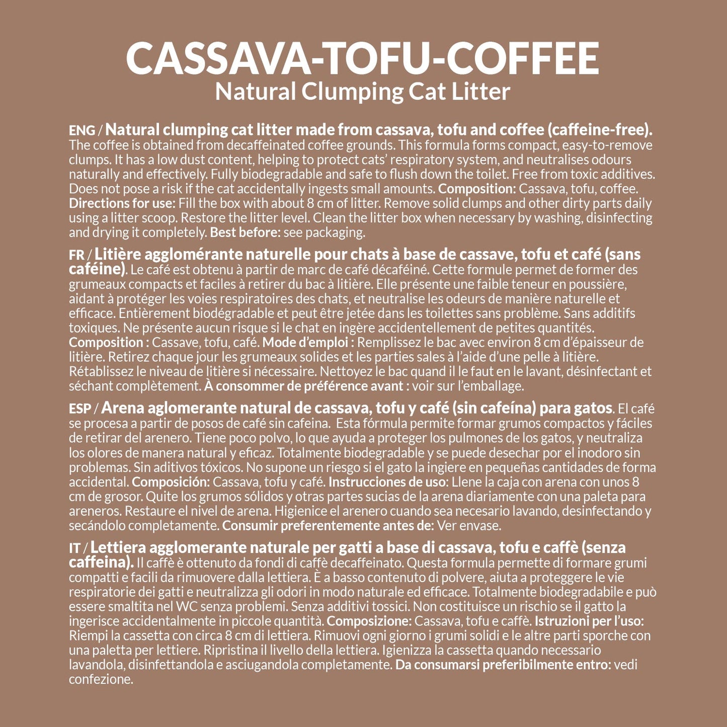 Cassava Tofu Coffee Cat Litter - Arena aglomerante para gatos