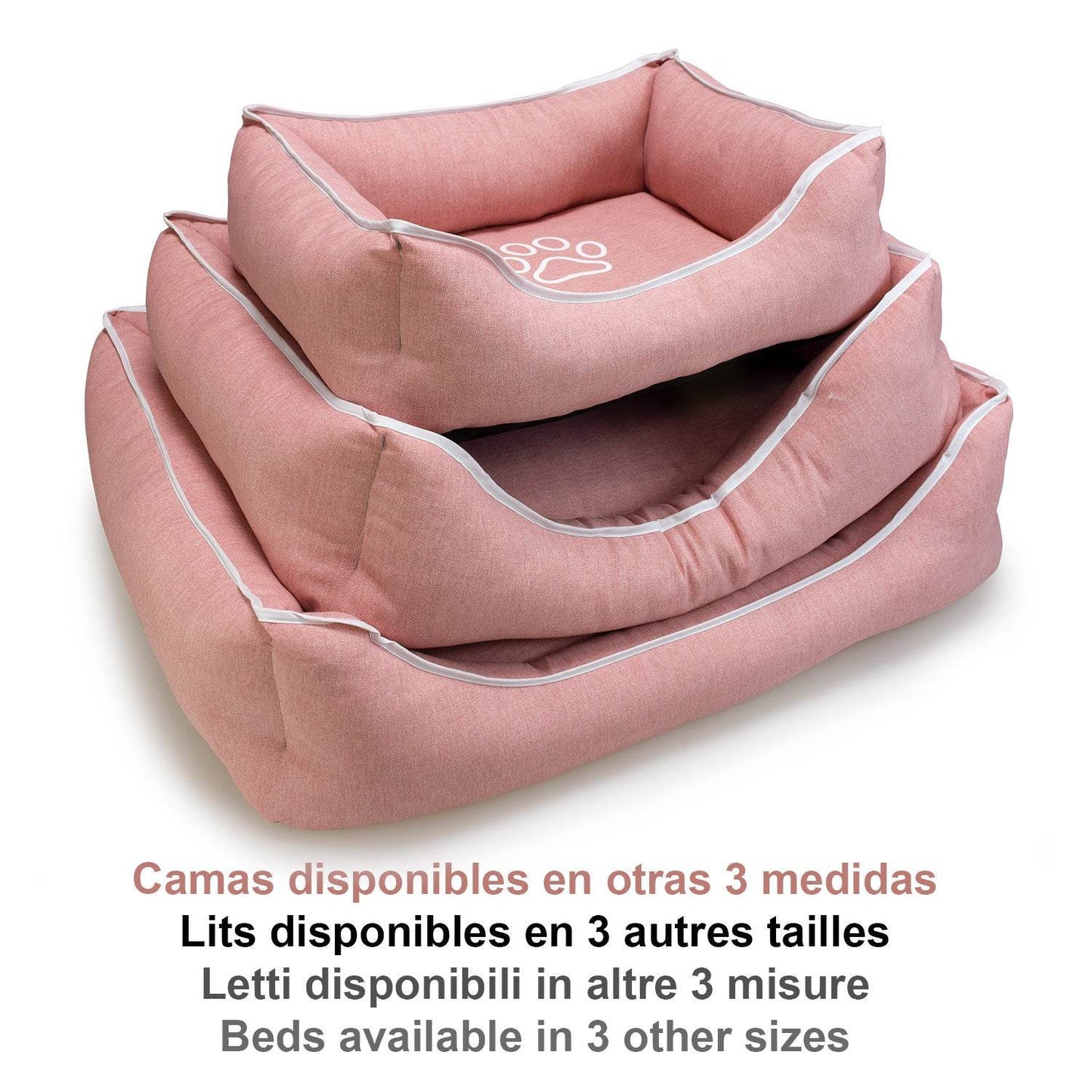 Cama cuadrada rosa con huella y ribete - Arquivet