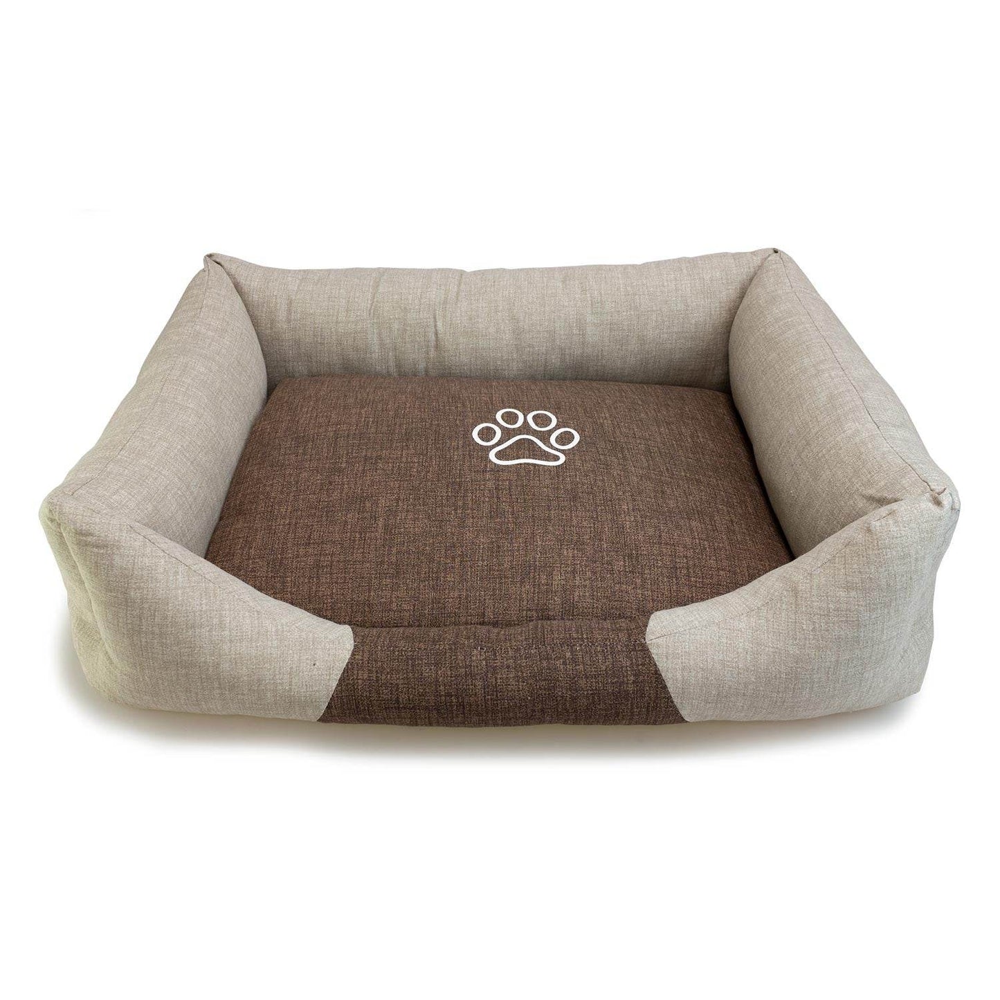 Cama cuadrada marrón y beige con Huella - Arquivet