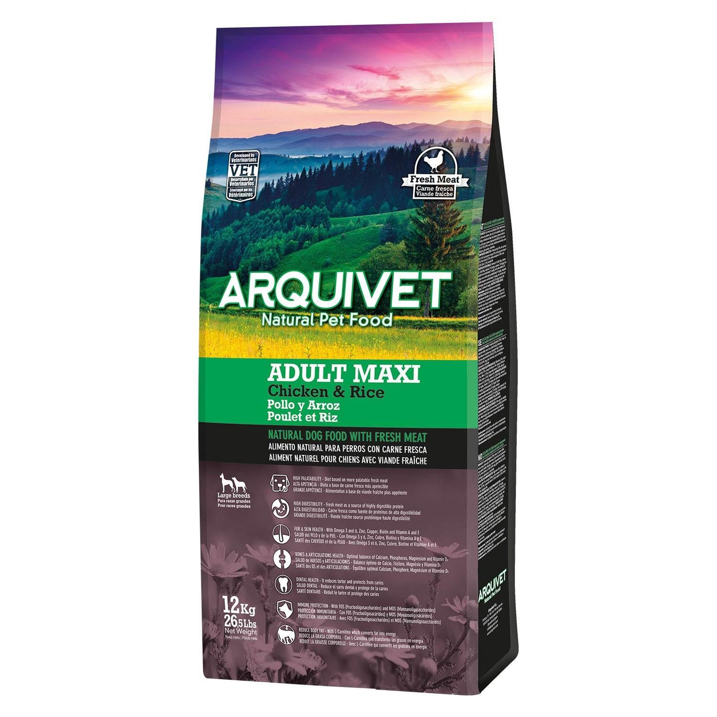 Pienso Super Premium de Pollo y Arroz para perros de razas grandes (carne fresca) - Arquivet