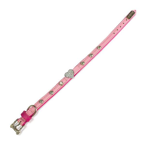 Collar de piel rosa con corazón - Arquivet