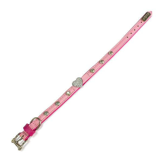 Collar de piel rosa con corazón - Arquivet