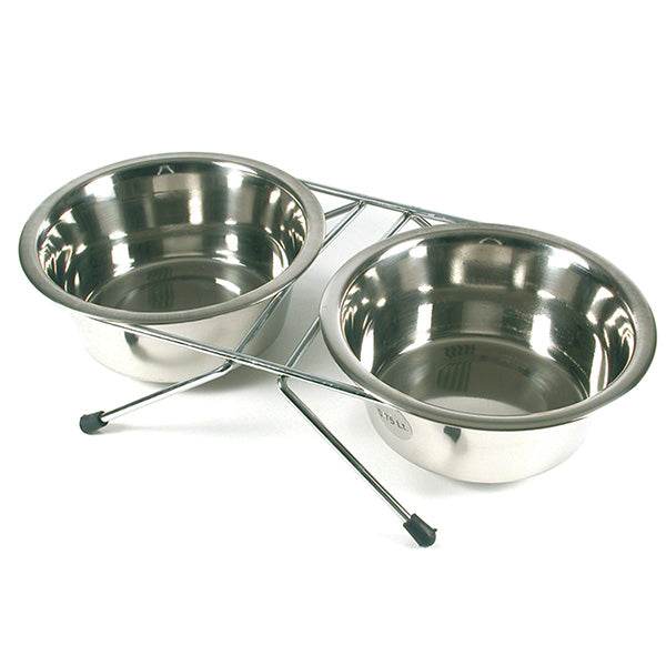 Soporte bajo de 2 comederos inoxidables - Arquivet