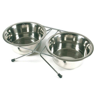 Soporte bajo de 2 comederos inoxidables - Arquivet