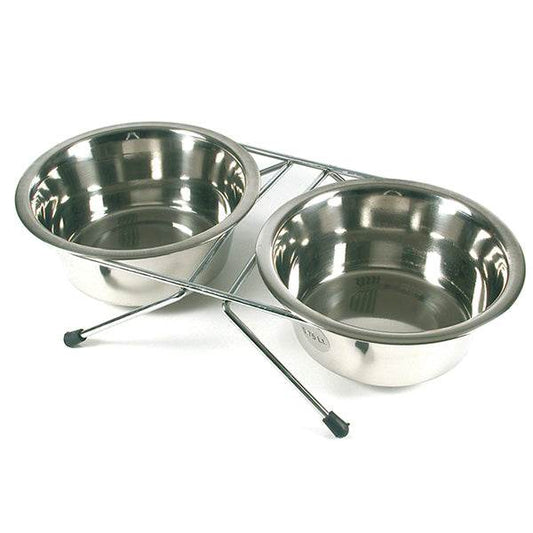 Soporte bajo de 2 comederos inoxidables - Arquivet
