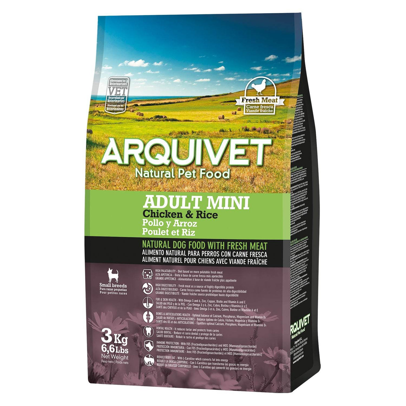 Pienso Super Premium de Pollo y arroz para razas pequeñas (carne fresca) - Arquivet