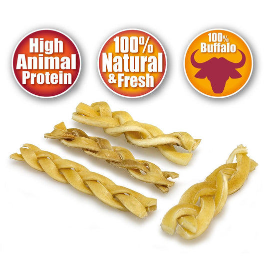 Trenzado de Piel de Búfalo - 100 g - 12cm - 5 unidades - Arquivet
