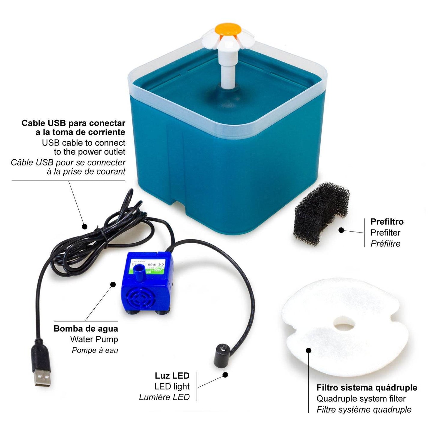 Fuente de agua con luz led - Arquivet