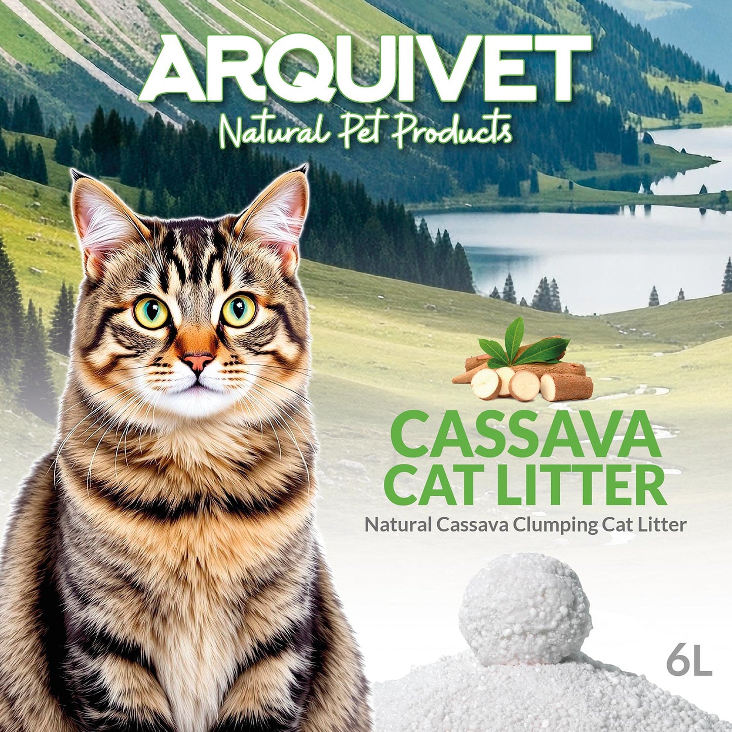 Areia aglomerante de Mandioca para gatos - Cassava Cat Litter