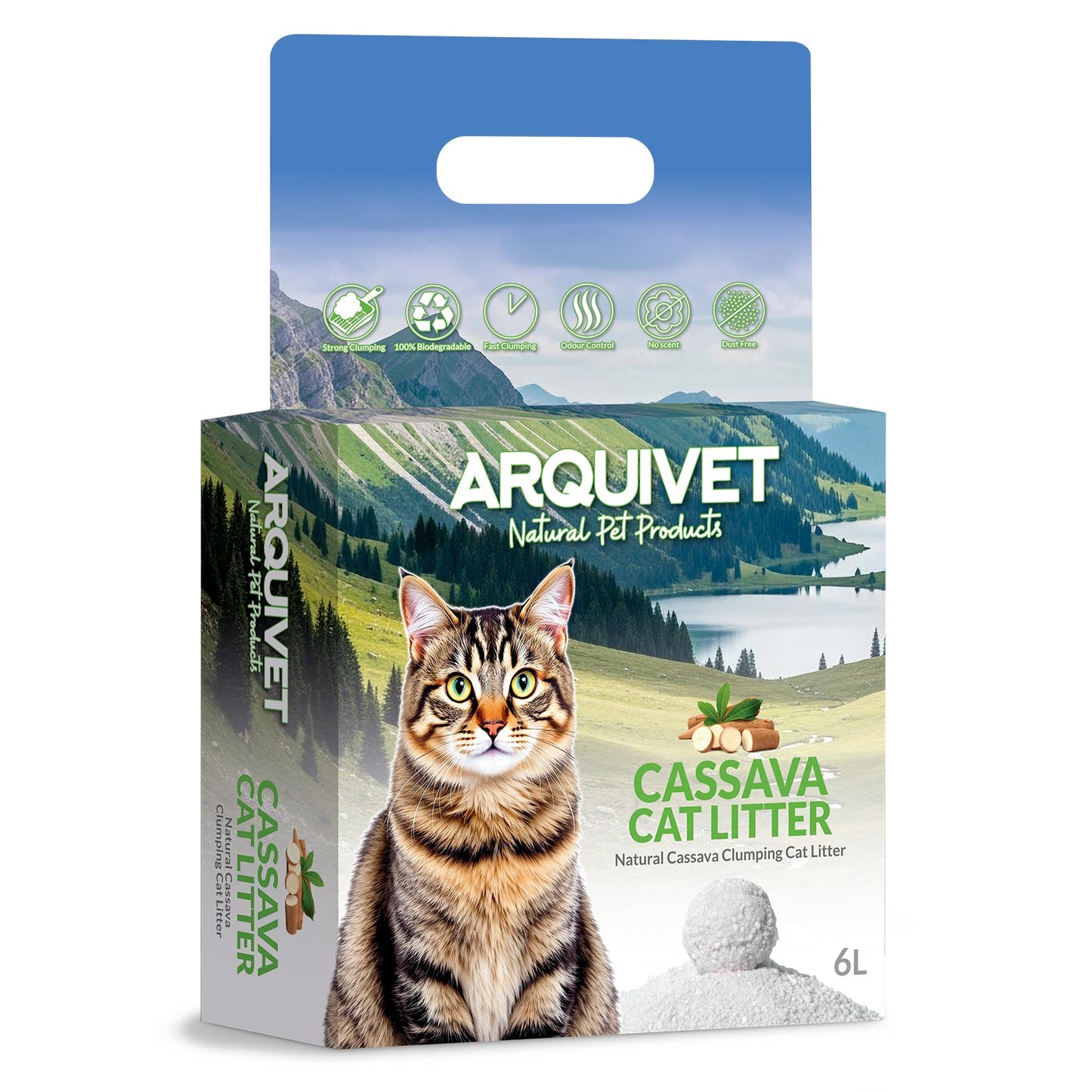 Areia aglomerante de Mandioca para gatos - Cassava Cat Litter