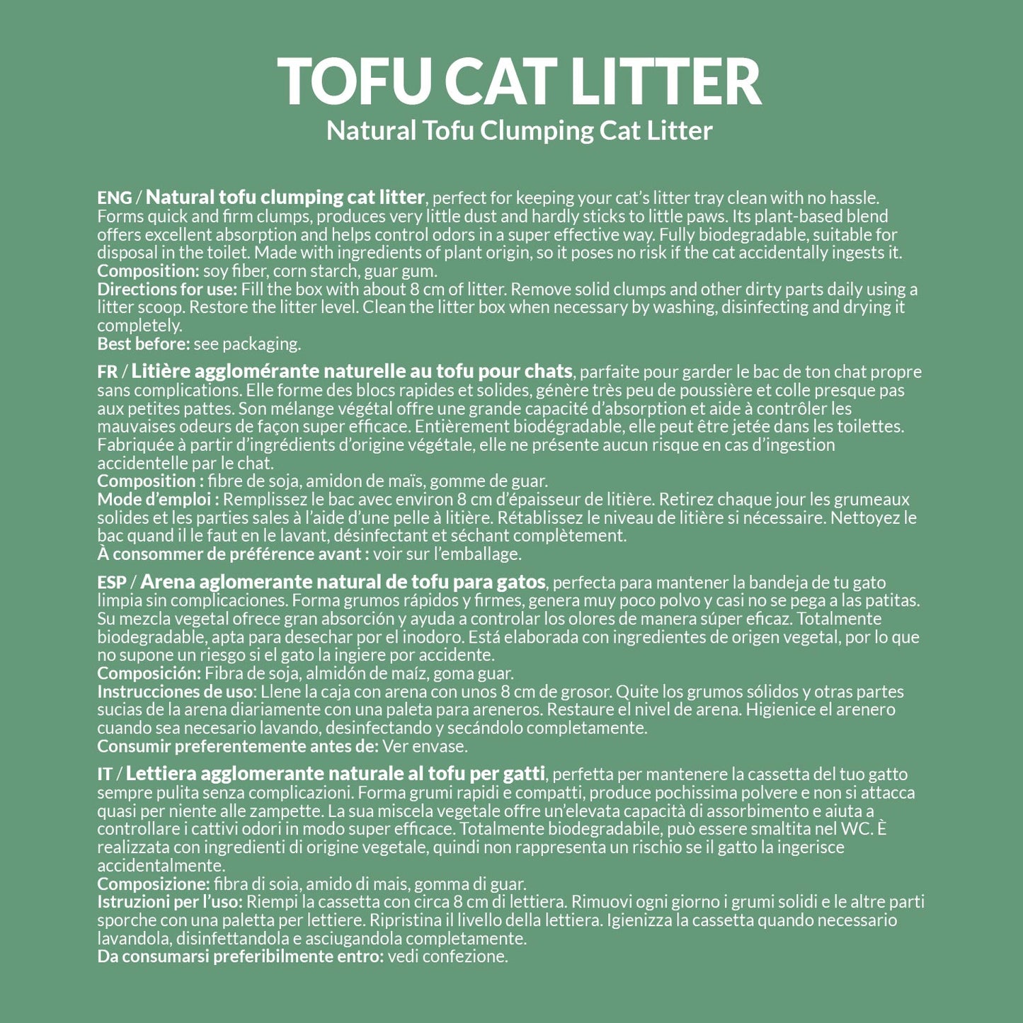 Original Tofu Cat Litter - Natural tofu clumping cat litter