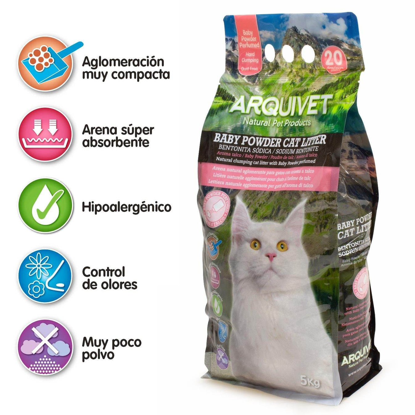 Baby Powder Cat Litter - Bentonita aroma a Talco - Arquivet