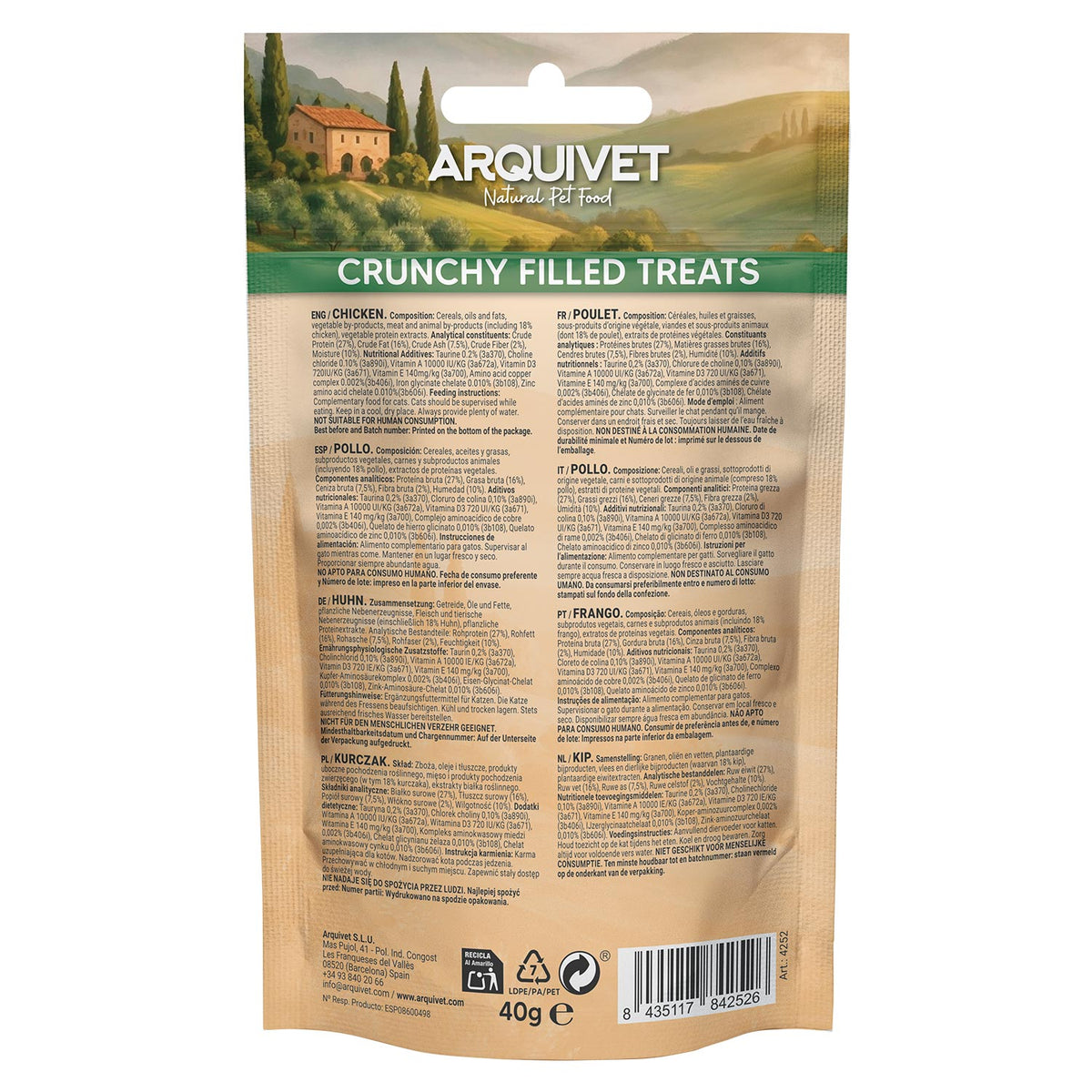 Crunchy Filled Treats de Pollo - Snacks crujientes para Gato 40g.