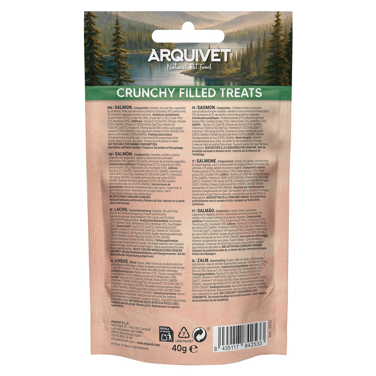 Crunchy Filled Treats de Salmón - Snacks crujientes para Gato 40g.