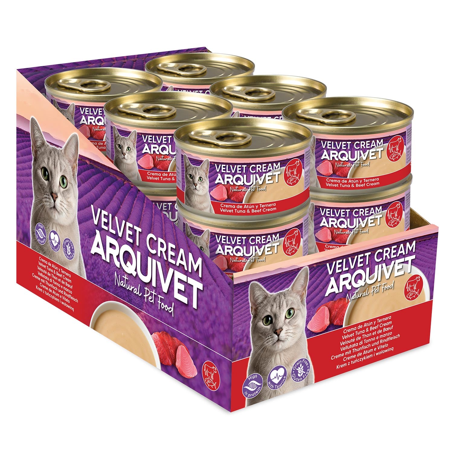 PACK 24 uds - Crema de Atún y Ternera - Velvet Cream - Para gatos - 80g