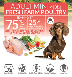 Aliment semi-humide au Poulet fermier frais pour chiens de races mini – Fresh