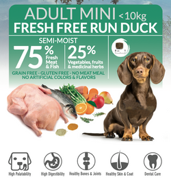 Alimento semihúmedo con Pato de Granja fresco para perros de razas MINI - Fresh