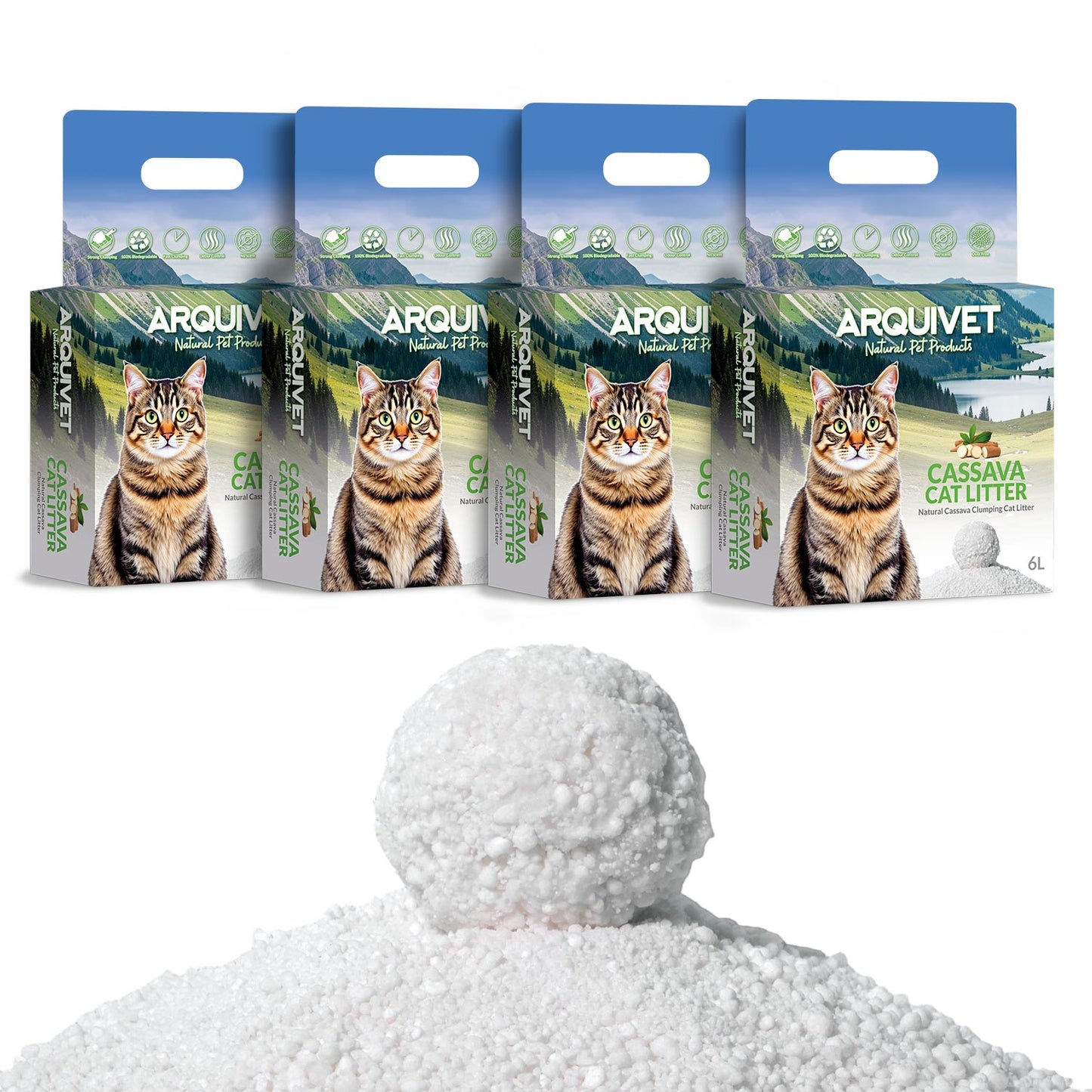 Areia aglomerante de Mandioca para gatos - Cassava Cat Litter