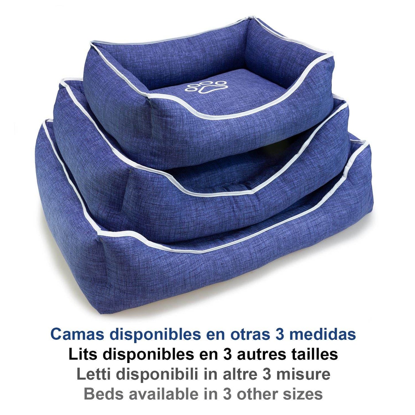 Cama cuadrada azul con huella y ribete - Arquivet
