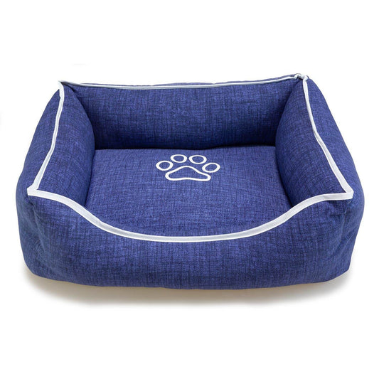 Cama cuadrada azul con huella y ribete - Arquivet