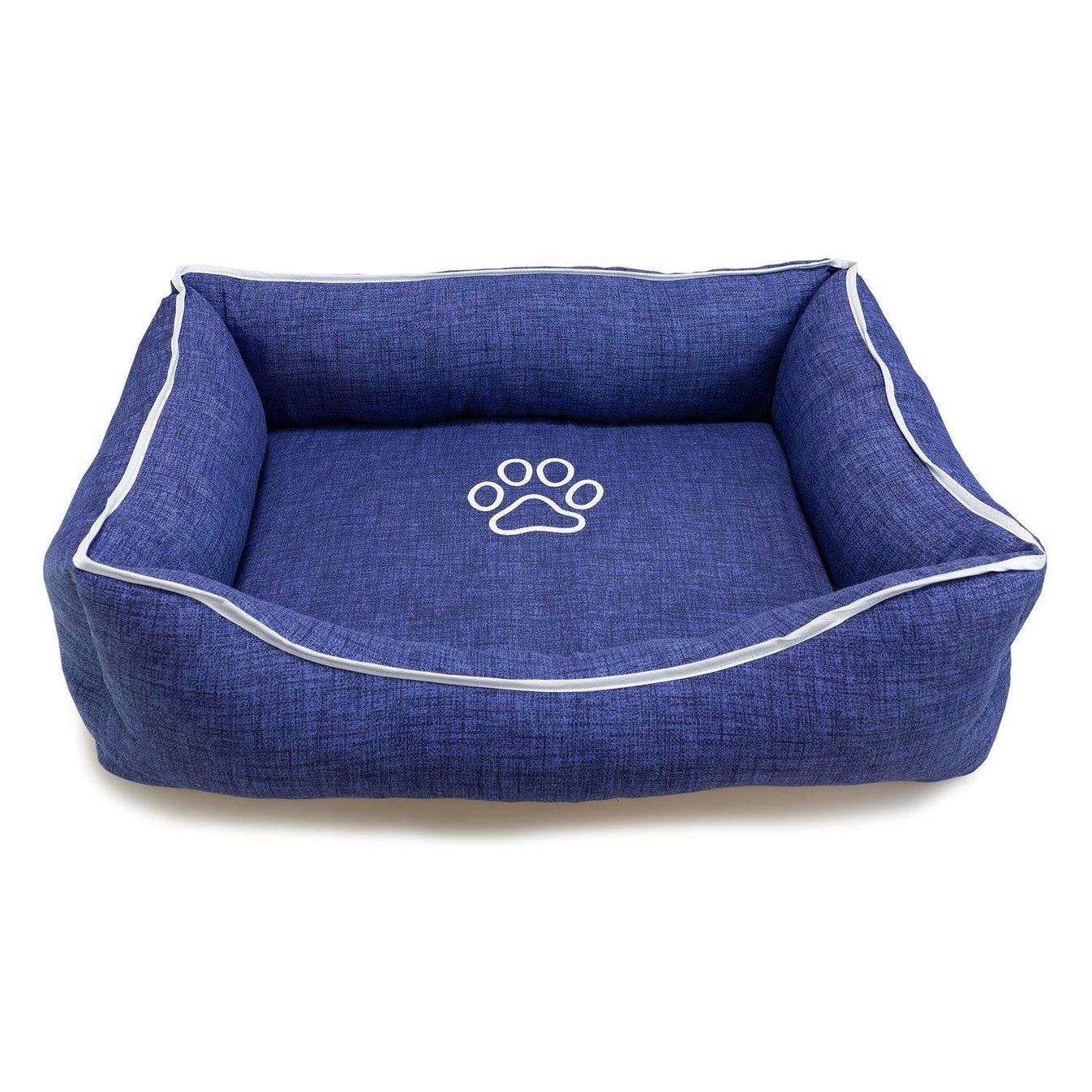 Cama cuadrada azul con huella y ribete - Arquivet