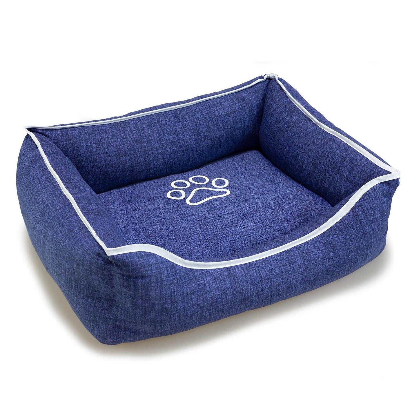 Cama cuadrada azul con huella y ribete - Arquivet