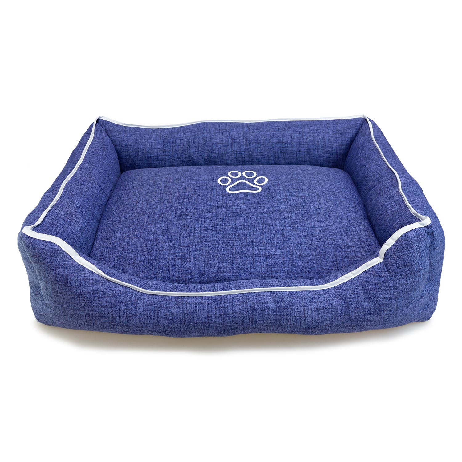 Cama cuadrada Azul con Huella y Ribete 85x68x21cm