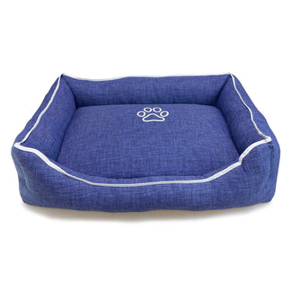 Cama cuadrada azul con huella y ribete - Arquivet