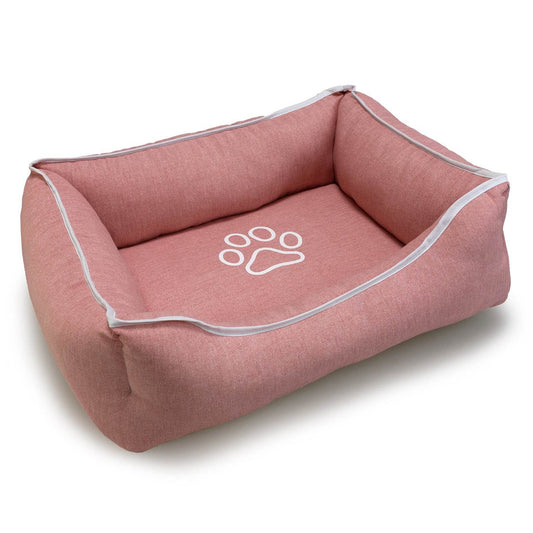 Cama cuadrada rosa con huella y ribete - Arquivet