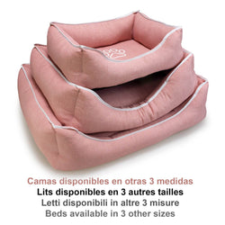 Cama cuadrada rosa con huella y ribete - Arquivet
