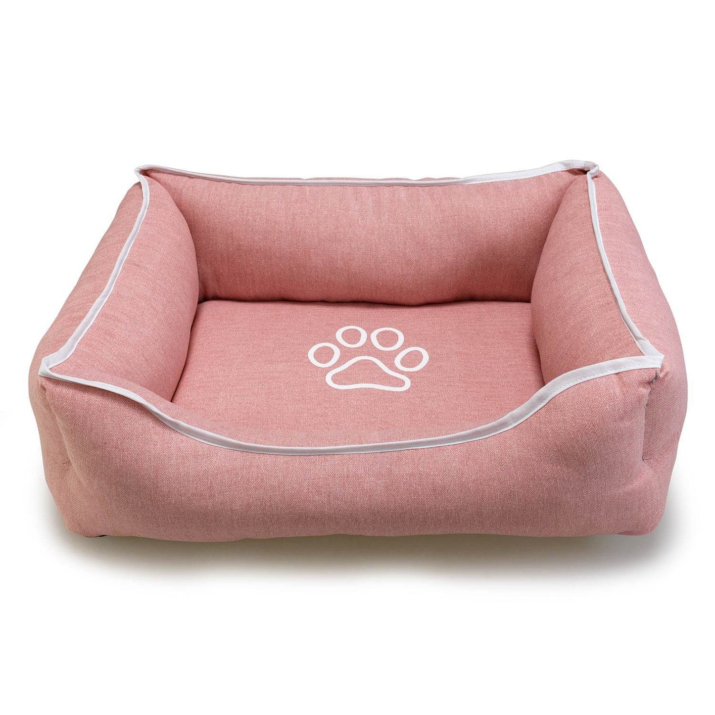 Cama cuadrada rosa con huella y ribete - Arquivet