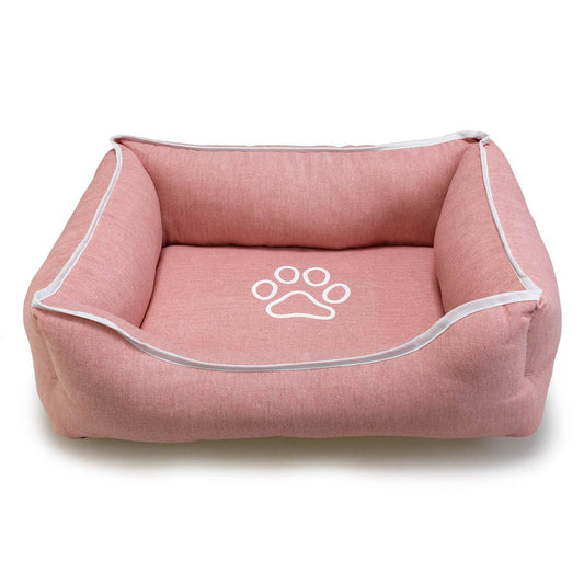 Cama cuadrada rosa con huella y ribete - Arquivet