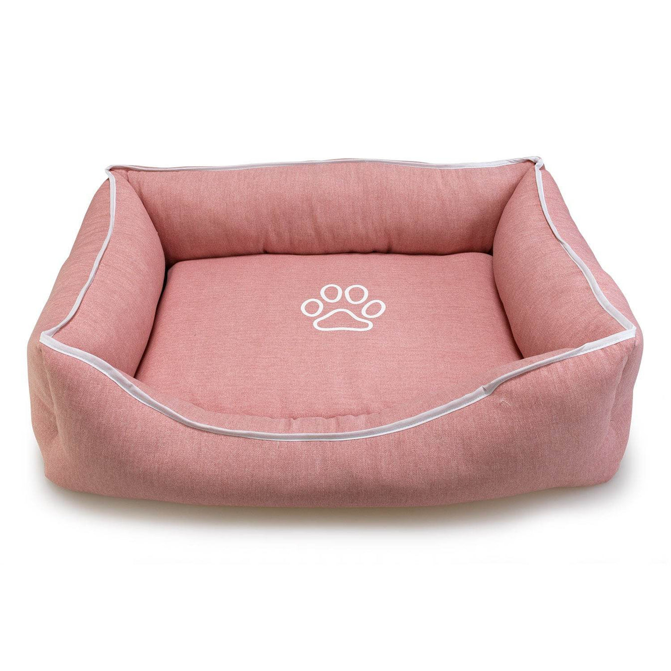 Cama cuadrada rosa con huella y ribete - Arquivet