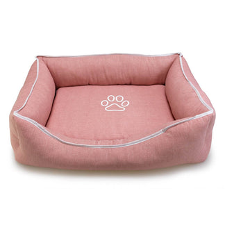 Cama cuadrada rosa con huella y ribete - Arquivet