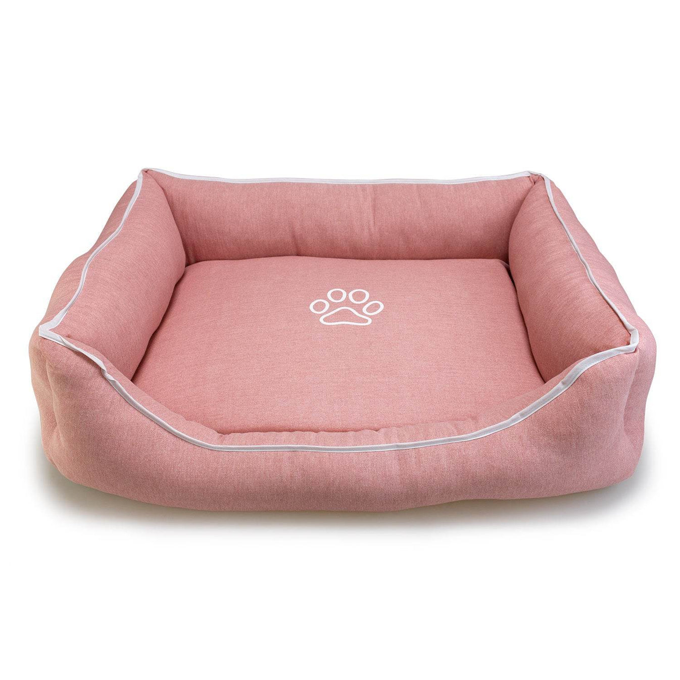Cama cuadrada rosa con huella y ribete - Arquivet