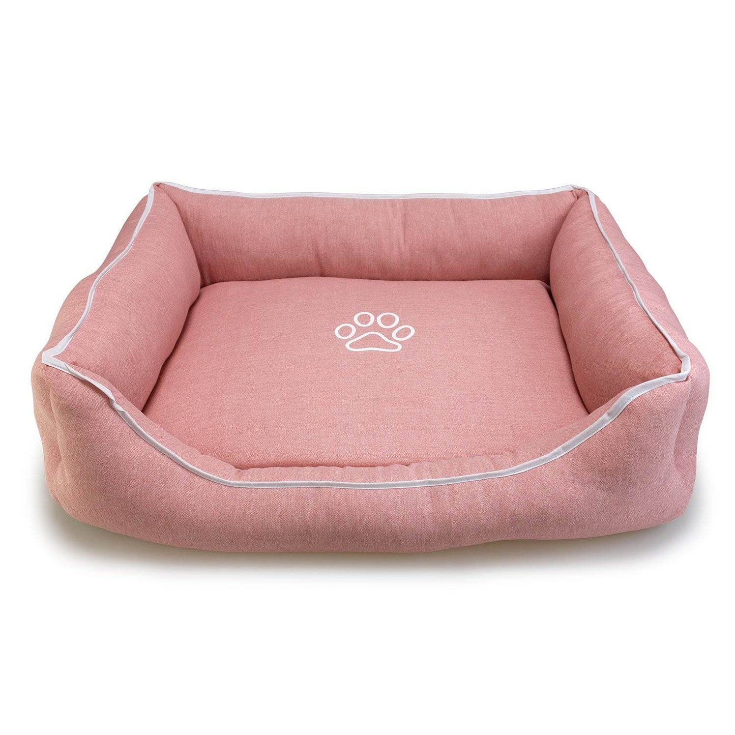 Cama cuadrada rosa con huella y ribete - Arquivet