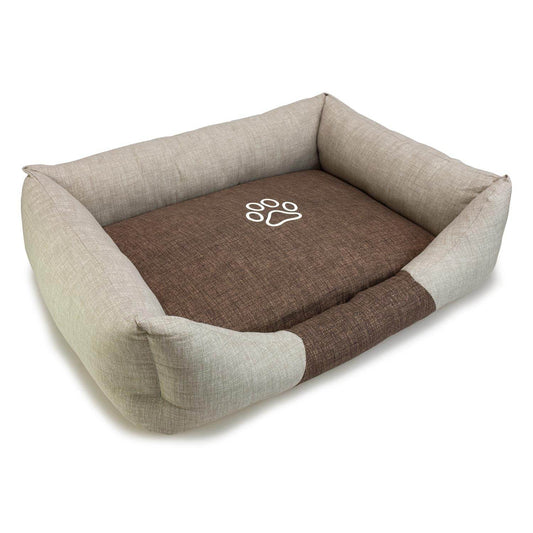 Cama cuadrada marrón y beige con Huella - Arquivet
