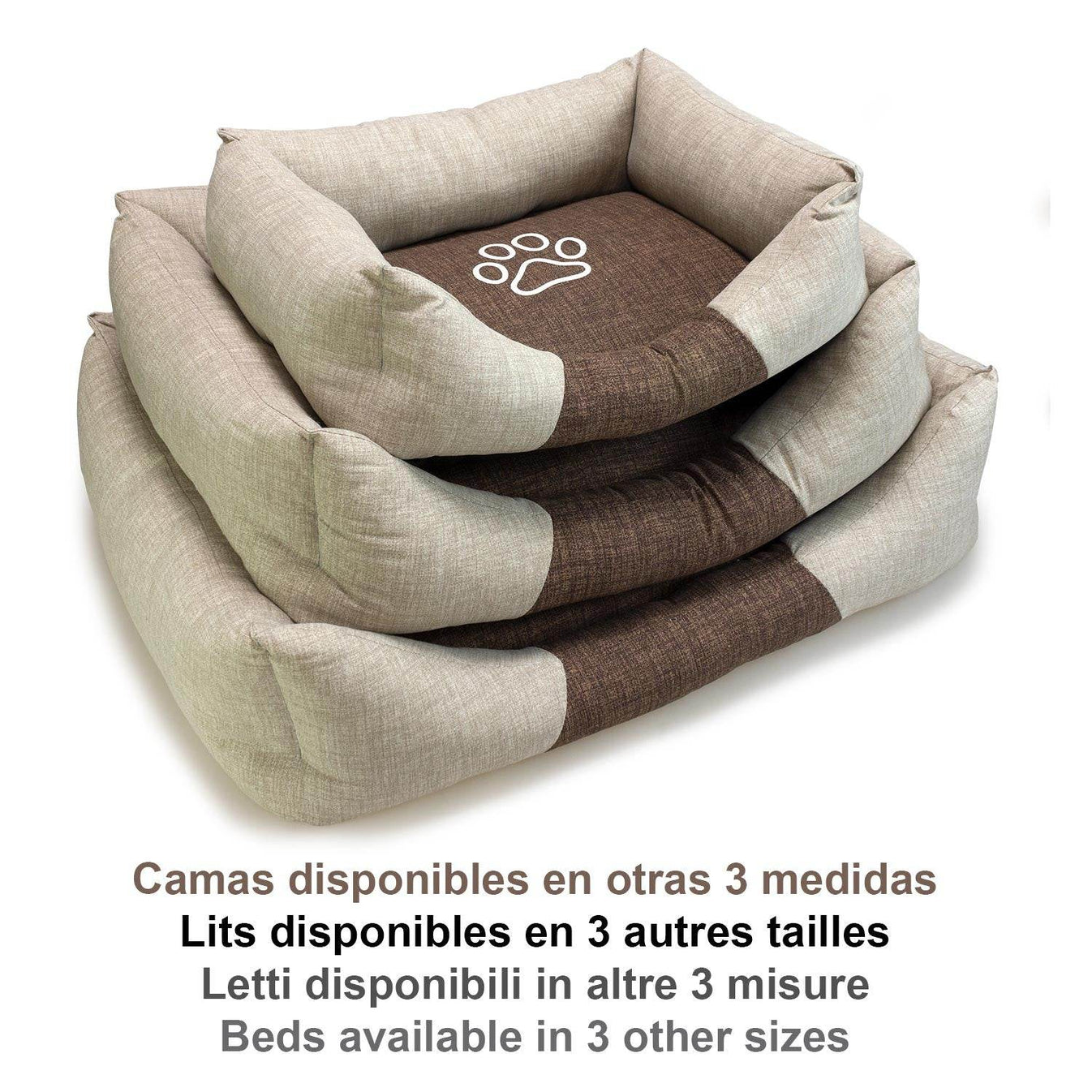 Cama cuadrada marrón y beige con Huella - Arquivet