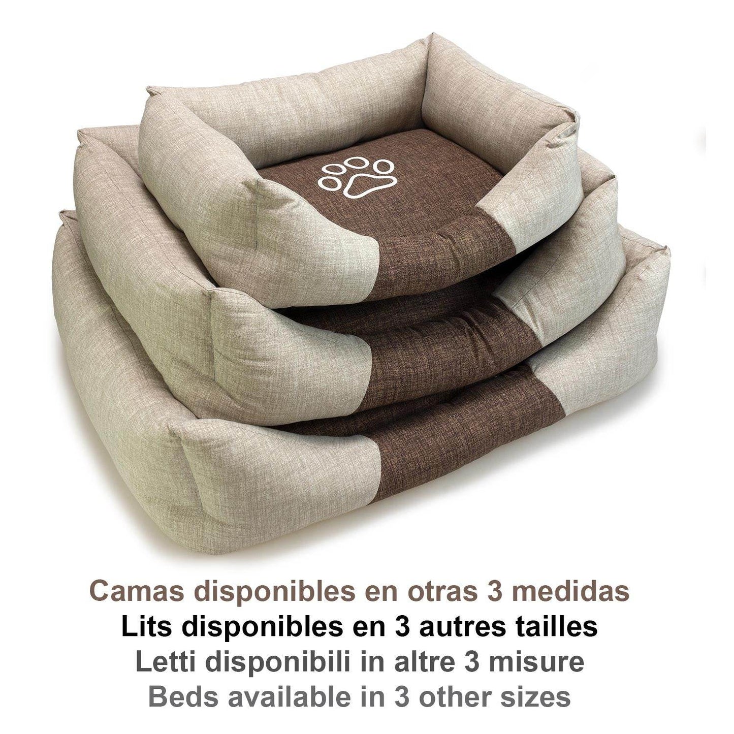 Cama cuadrada marrón y beige con Huella - Arquivet