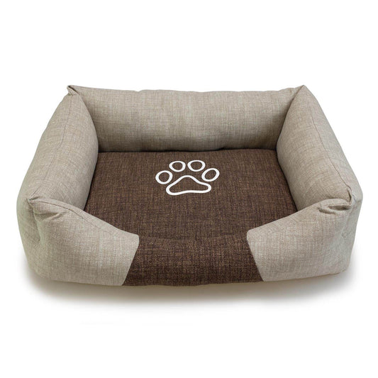 Cama cuadrada marrón y beige con Huella - Arquivet