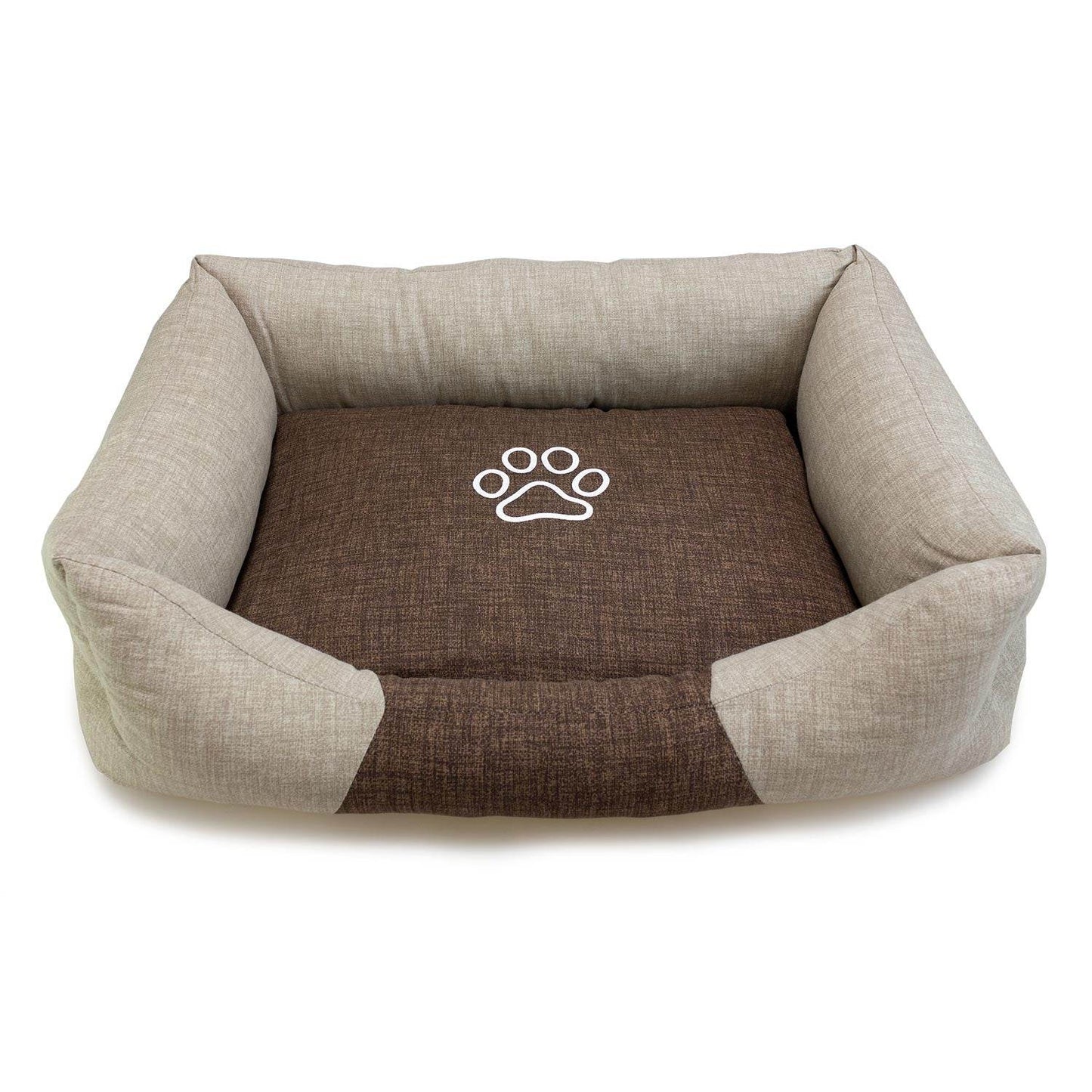 Cama cuadrada marrón y beige con Huella - Arquivet
