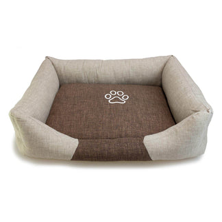 Cama cuadrada marrón y beige con Huella - Arquivet