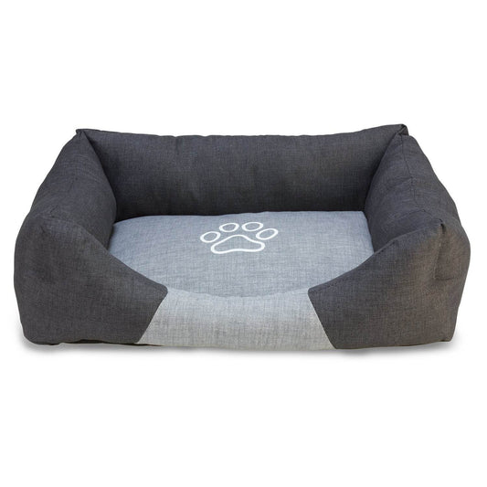 Cama cuadrada negra y gris con huella - Arquivet