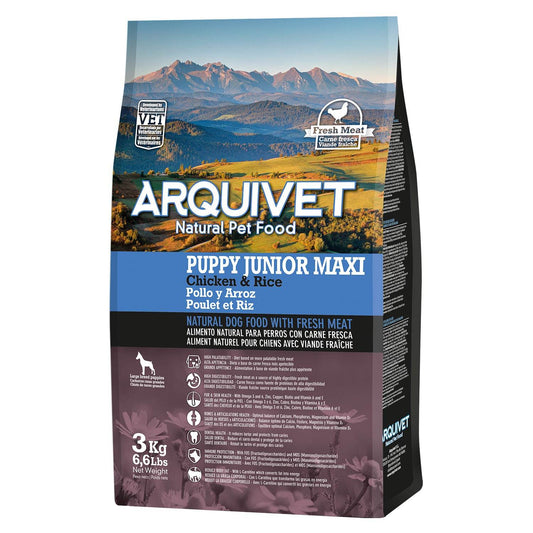 Pienso Super Premium de Pollo y Arroz para cachorros Maxi (carne fresca) - Arquivet