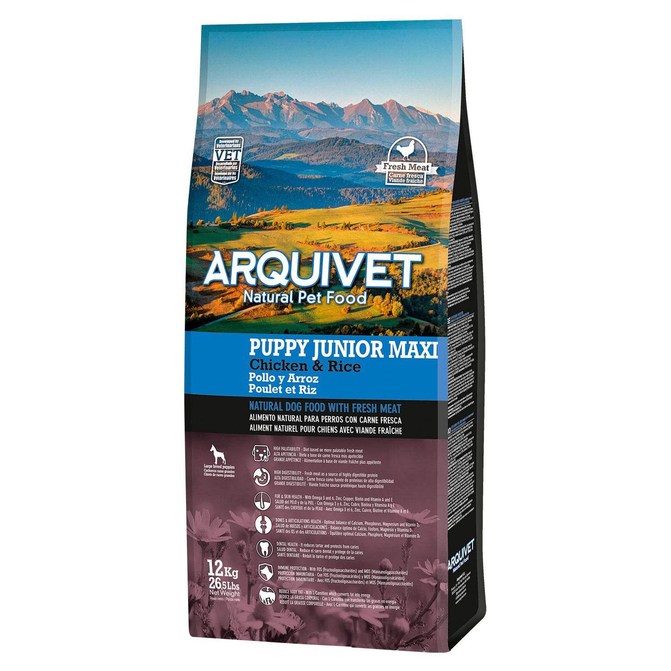 Pienso Super Premium de Pollo y Arroz para cachorros Maxi (carne fresca) - Arquivet